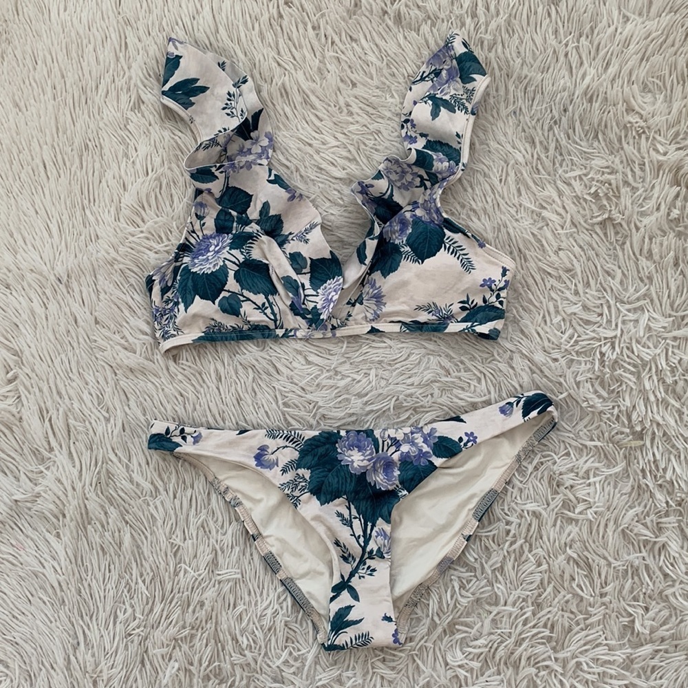 NWT Zimmerman Cassia floral waterfall frill 2 piece bikini set